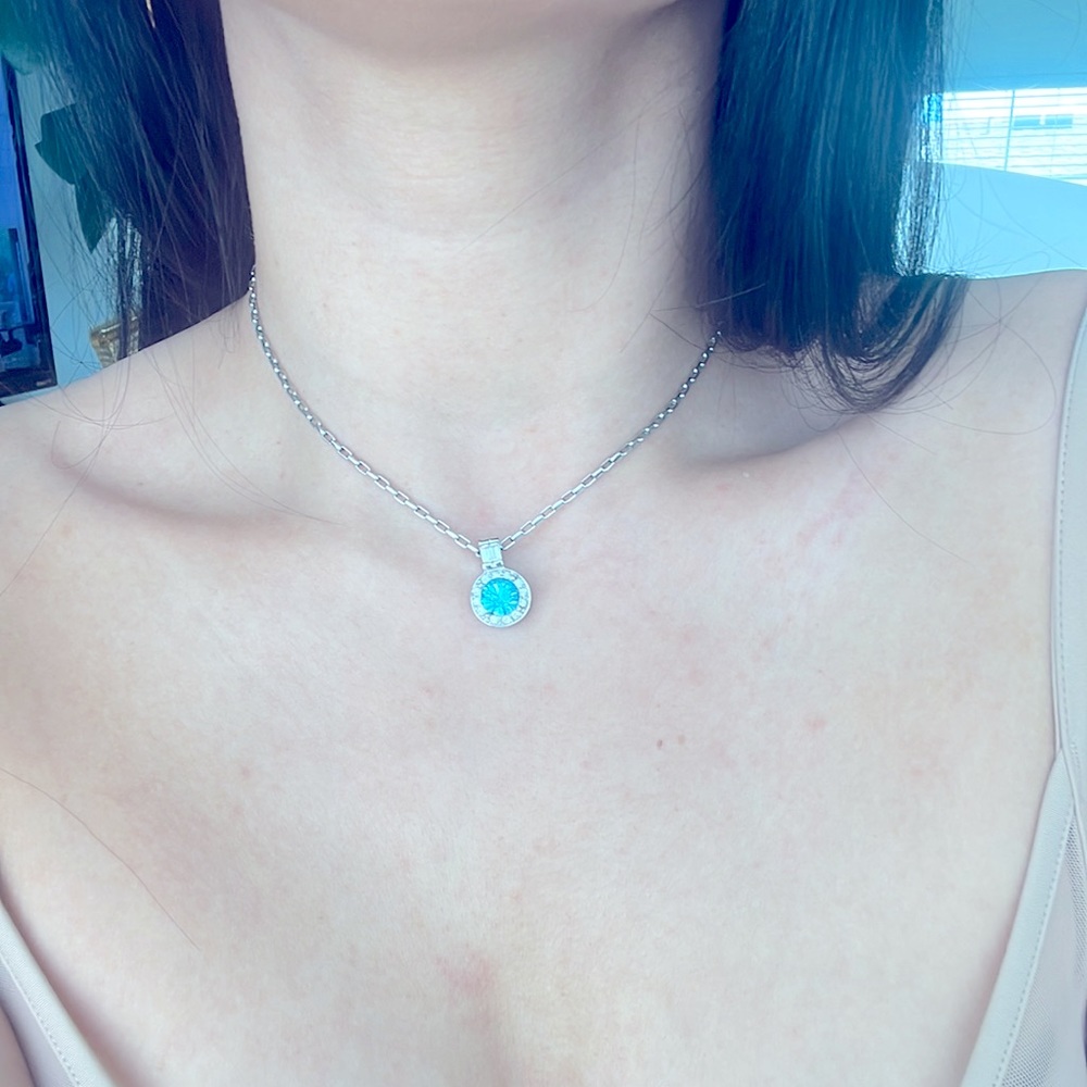 Swarovski blue crystal pendant with silver toned chain